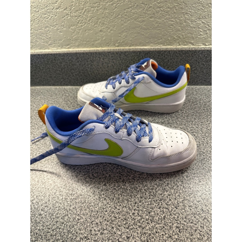 Nike Court Borough Low 2 SE DQ7770-100 White Green Blue Youth 6.5Y Pre-owned‎